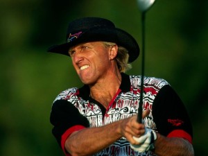 Dubai Desert Classic 1995, 19th-22nd January. Emirates Golf Club, Dubai, United Arab Emirates. Greg Norman of Australia teeing off., Image: 253663200, License: Rights-managed, Restrictions: , Model Release: no, Credit line: Profimedia, Corbis