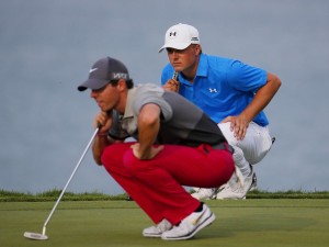 SHEBOYGAN, WI - AUGUST 13: Rory McIlroy of Northern Ireland and Jordan Spieth of the United States look over a green during the first round of the 2015 PGA Championship at Whistling Straits on August 13, 2015 in Sheboygan, Wisconsin.   Kevin C. Cox, Image: 255511448, License: Rights-managed, Restrictions: , Model Release: no, Credit line: Profimedia, AFP