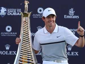 Rory McIlroy of Northern Ireland poses with his trophy after winning the DP World Tour Golf Championship in Dubai, on November 22, 2015. The $8 million DP World Tour Championship features the top-60 players in the Race to Dubai., Image: 267292233, License: Rights-managed, Restrictions: , Model Release: no, Credit line: Profimedia, AFP