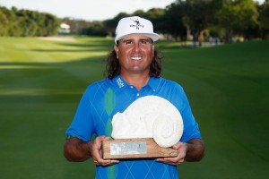 PLAYA DEL CARMEN, MEXICO - NOVEMBER 13: Pat Perez of the United States poses with the 2016 Champions Trophy after winning the OHL Classic at Mayakoba on November 13, 2016 in Playa del Carmen, Mexico. Perez shot a final-round 67, winning his first PGA Tour title since 2009. Gregory Shamus, Image: 305515560, License: Rights-managed, Restrictions: , Model Release: no, Credit line: Profimedia, Getty images