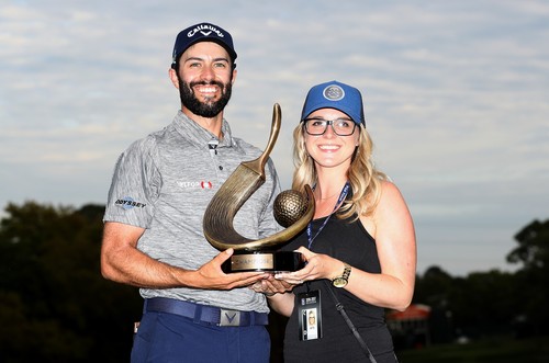PALM HARBOR, FL - MARCH 12: Adam Hadwin of Canada holds the trophy with fiancee Jessica Dawn after winning the Valspar Championship during the final round at Innisbrook Resort Copperhead Course on March 12, 2017 in Palm Harbor, Florida. Hadwin won with a score of -14. Sam Greenwood, Image: 325084149, License: Rights-managed, Restrictions: , Model Release: no, Credit line: Profimedia, Getty images