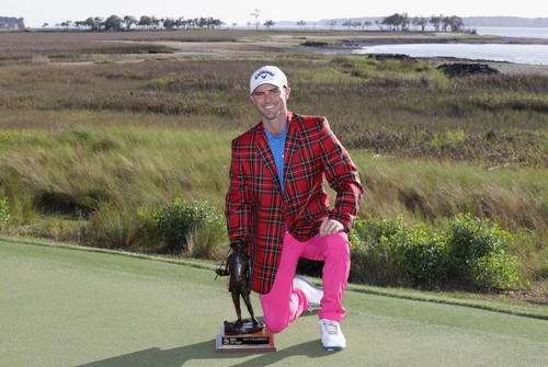 HILTON HEAD ISLAND, SC - APRIL 16: Wesley Bryan celebrates with the trophy after winning the 2017 RBC Heritage at Harbour Town Golf Links during the final round on April 16, 2017 in Hilton Head Island, South Carolina. Streeter Lecka, Image: 329237898, License: Rights-managed, Restrictions: , Model Release: no, Credit line: Profimedia, Getty images