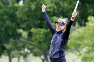 Jessica Korda reacts to making a bogey putt on the eighth hole after hitting her second shot in the water hazard during the final round of the Volunteers of America Texas Shootout on Sunday, April 30, 2017 at Las Colinas Country Club in Irving, Texas., Image: 330744866, License: Rights-managed, Restrictions: *** World Rights *** US Newspapers Out ***, Model Release: no, Credit line: Profimedia, SIPA USA